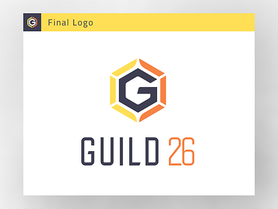 Final Logo : Guild 26 26 g guild hex hexagon icon logo logotype orange yellow