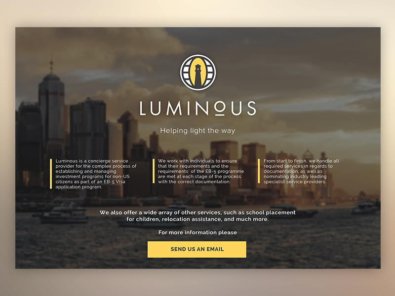 Luminous Splash Page immigration web landing page landing splash page splash logo yellow light