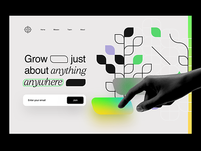 Grow anything, anywhere ｜ 🌿 Landing Page clean contrast gradient green grow hand hero illustration landing minimal mobile mock up neo page plant poster typography web young