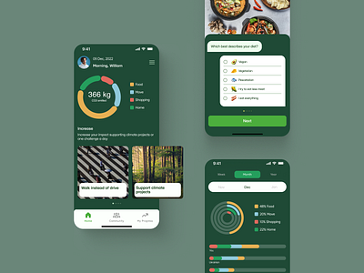Carbon Footprint app app carbon footprint figma green app mobile mobile design tra ui