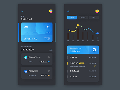 credit card app bank card credit card finance list statistics ui