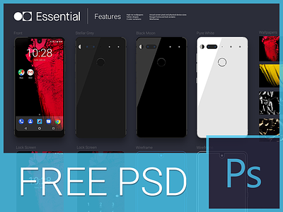 Free PSD Essential Phone android essential phone mobile mockup nougat phone psd free vector wireframe