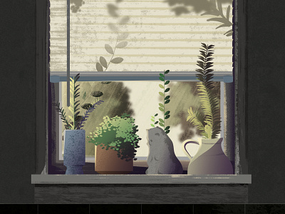 Kitchen Window illustration kitchen lighting photoshop plants spring succulents sun window