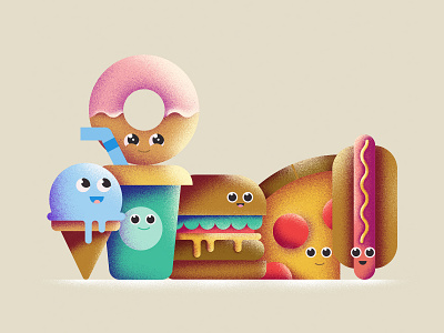Squad burger donut fast food food friends happy hotdog icecream illustration pals pizza smile snacks squad texture