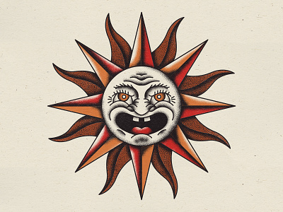 Sun face illustration sun tattoo texture traditional vintage