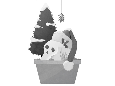 Holiday Cheer black and white christmas christmas tree holly illustration mistletoe plants skull tree