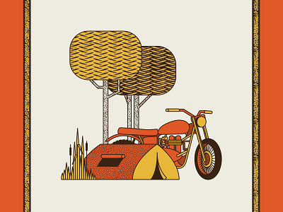 Camping camp camping illustrations motorcycle nature outdoors plants tent trees