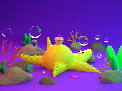 Starfish and Cupcake 3d 3ddesign blender blender artist cute design icon illustration render starfish sweet