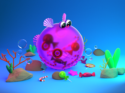 PUFFER FISH 3d 3ddesign blender blender artist cute design icon illustration