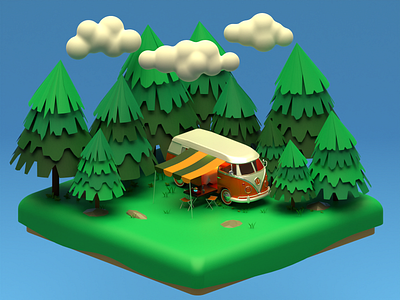 van life 3d 3ddesign blender blender artist cute design illustration render van life