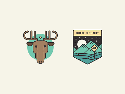 Moose Fest Branding animals badge crest festival hills illustration landscape moose mountains outdoors record label simple
