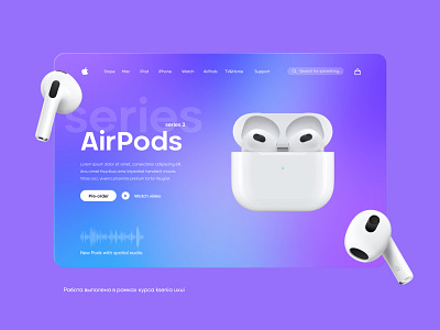 Экран сайта AirPods design typography ui ux