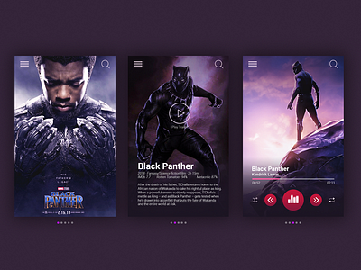 Black Panther-Movie app UI design app black panther cards movie music player ui