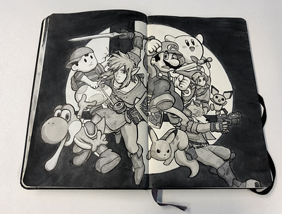 Super Smash Bros. Drawing amsterdam character design drawing fox ink inktober kirby link mario ness nintendo pichu pigma micron pikachu sketchbook super smash bros yoshi zelda