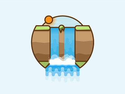 Round Waterfall landscape - Perso flat illustration landscape minimal round sun water waterfall