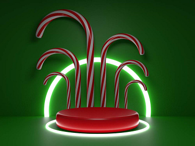 3D Rendering of Podium Christmas with Candy 3d 3d render christmas graphic design podium