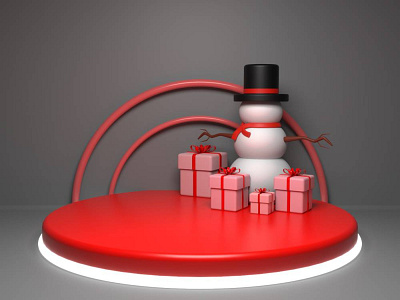 3D Rendering of Podium christmas with snowman and giftbox 3d 3d render animation christmas graphic design podium