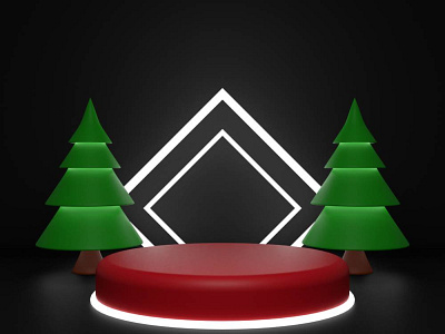 3D Rendering Podium Christmas with spruce tree