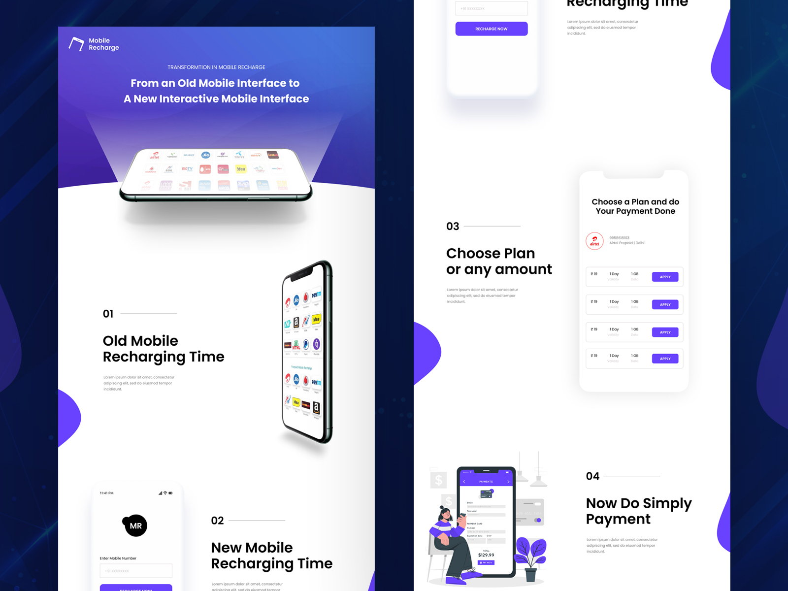 Landing page : Recharge Mobile Transformation by Sunil kumar on Dribbble