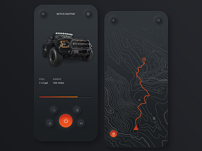 Vehicle Overland App app app ui ford neomorphism overland raptor topographic map topography ui uiux ux vehicle vehicle app