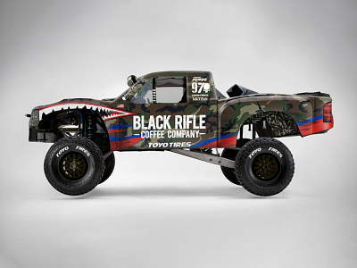 Trophy Truck: BJ Baldwin black rifle coffee brand branding brcc camo design mockup racing sponsor teeth trophy truck wrap