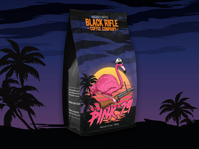 Coffee Bag – Black Rifle Coffee american bag black rifle branding brcc coffee coffee bag design flamingo grenade launcher illustration m79 military mockup palm tree patriot pink veteran