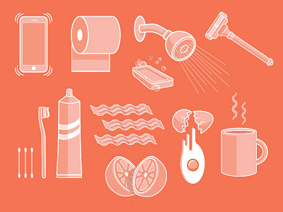 Morning Icons bacon bathroom breakfast coffee eggs icon illustrator morning razor shower vector