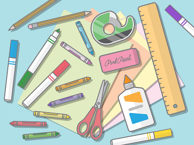 Arts & Crafts art crafts crayon eraser flat glue illustration markers pencil school school supplies vector
