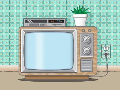 Boob Tube illustration old old school plant retro television tv vcr vector