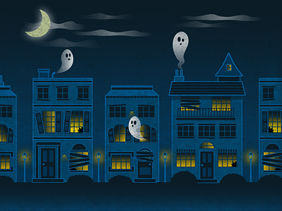Ghost Town ghost halftone halloween haunted house illustrator vector