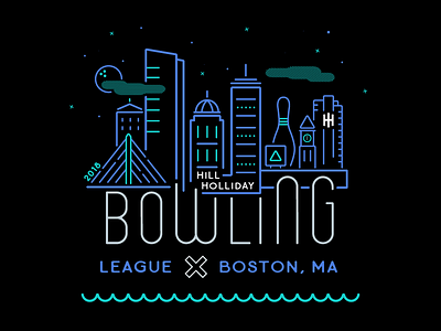 Boston Bowl boston bowling building flat league poster skyline vector