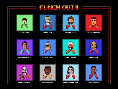 Punch Out boxing cartoon flat nintendo poster punch out vector video game