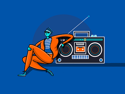 Jammin’ blue boom box character design flat illustration minimal music orange procreate