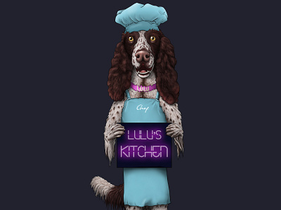 Lulu The Chef (LuLu's Kitchen) branding character design dog illustration kitchen mascot neon packaging pet restaurant retail