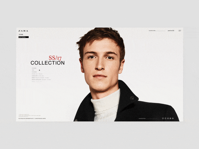 Project Page — Zara animation ecommerce fashion gif layout minimal modern typography website
