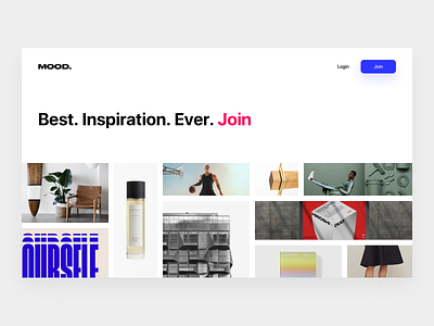 Mood 🏞️ app desktop draft dribbble experience grid grid layout inspiration invite invites join landing login mood moodboards onboarding photography signup story web