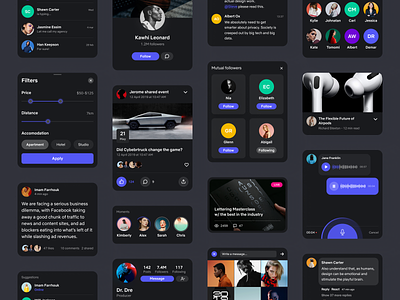 Social UI Kit - Dark Mode ⬛ • Freebie