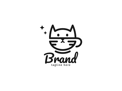 Coffee Cat Logo animal bean business cat coffee cup cute drink funny logo market pet place shop