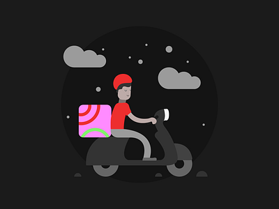 Rider Dark Theme 2d character dark mode dark theme delivery delivery app design food illustration product illustration rider ui vector