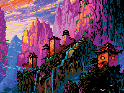Pixel China Mountains nes pixel art
