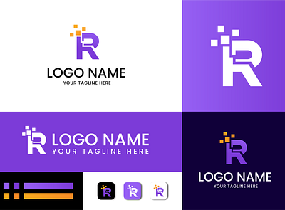 R letter with tech logo. branding design graphic design illustration logo typography