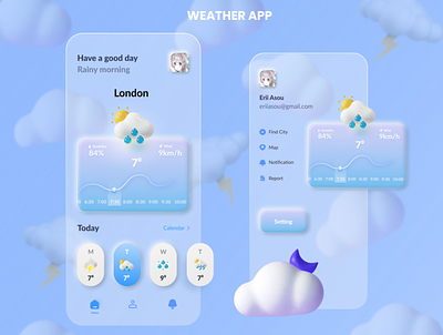 Weather App 3d app app design application design illustration mobile app ui uiux ux weather