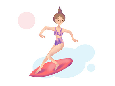 Surfing girl art character digital illustration surfing