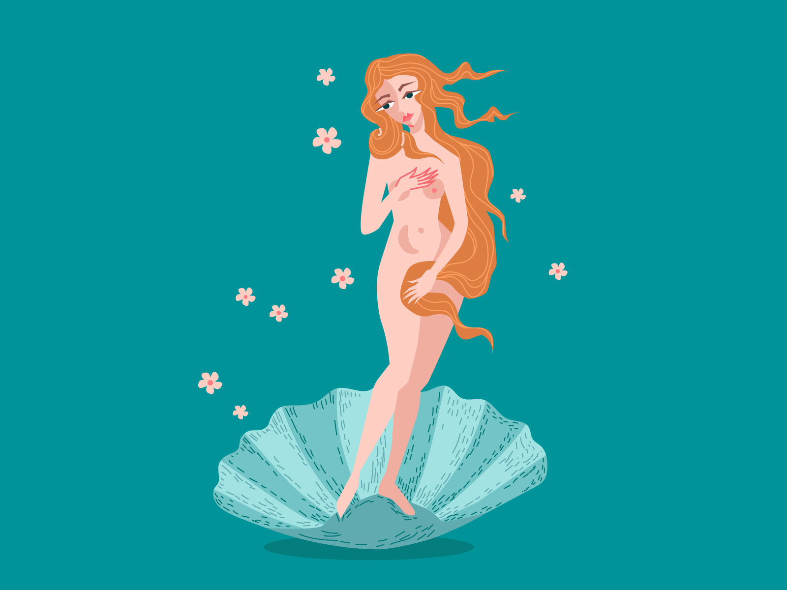 Venus art artwork beauty born character editorial illustration illustration illustrator masterpiece naked people sea simple the birth of venus vector young