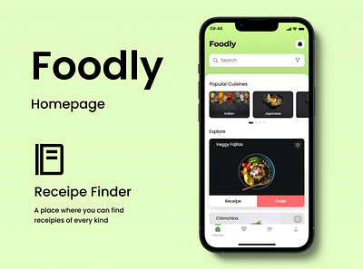 Foodly - Receipe Finder app design ui ux