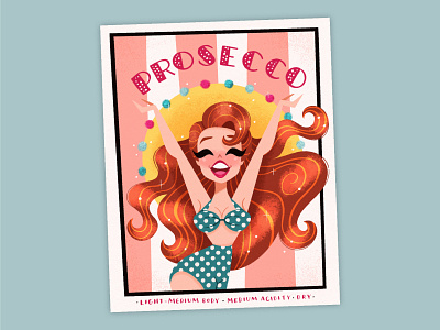 Lady Prosecco beach characterdesign colorful female character handlettering pinup prosecco vintage style wine wine label design