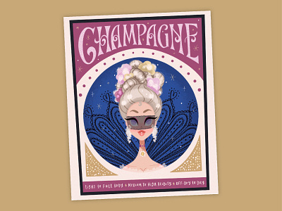 Lady Champagne champagne character design digital art female handlettering illustration illustrator packaging vino vintage style wine wine label