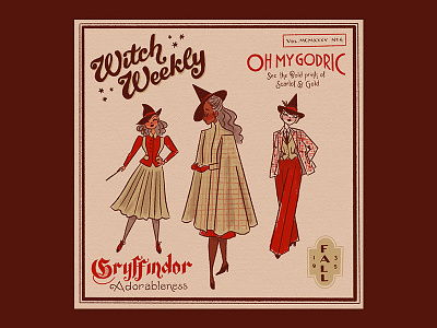 Witch Weekly: Gryffindor 1930s fashion character design fashion illustration gryffindor harry potter hogwarts illustration magic retro vintage style witch witch weekly witchcraft
