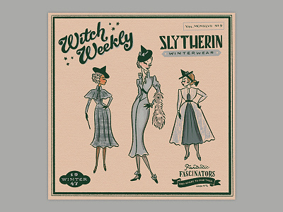 Witch Weekly: Slytherin character design digital art fashion illustration feminine harry potter hogwarts illustration magic retro slytherin vintage fashion vintage inspired vintage style witch witches wizarding world