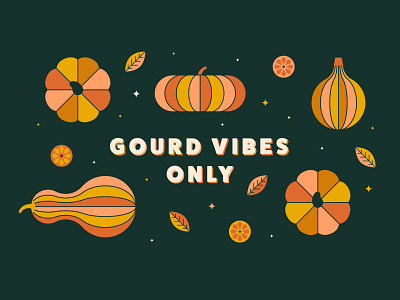 Pardon Our Pun(kin) autumn fall gourd groovy illustration pumpkin rhyme and reason design squash